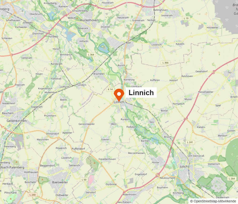 Karte von Linnich und Umgebung (OpenStreetMap)