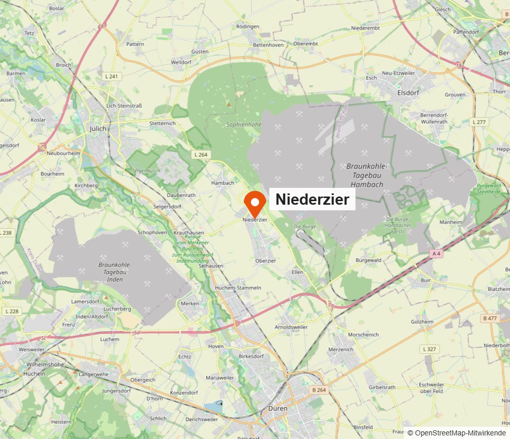 Karte von Niederzier und Umgebung (OpenStreetMap)